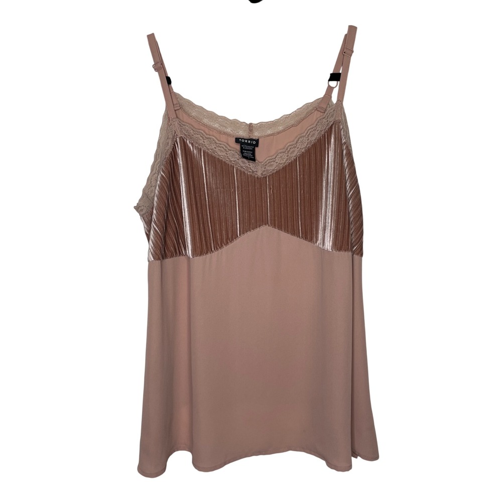 Torrid Cami Top Womens 1X Pink Velvet Pleated Lace Trim Y2K Regencycore